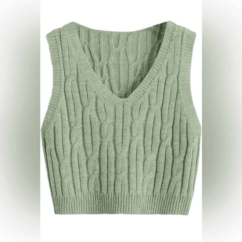 Women’s Pastel Mint Green Crop Sleeveless V-Neck Knit Vest